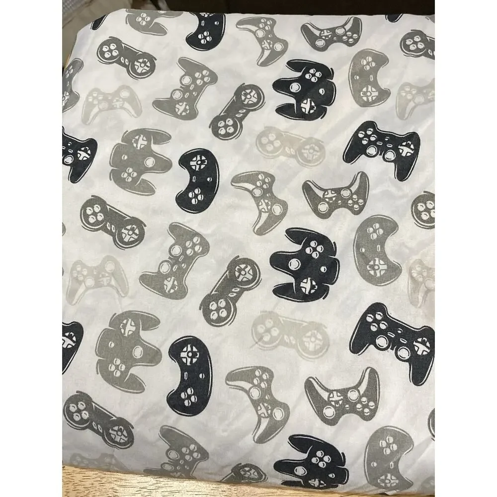Gamer Game Controllers Full flat sheet Pillow Case cotton blend Black White Blue